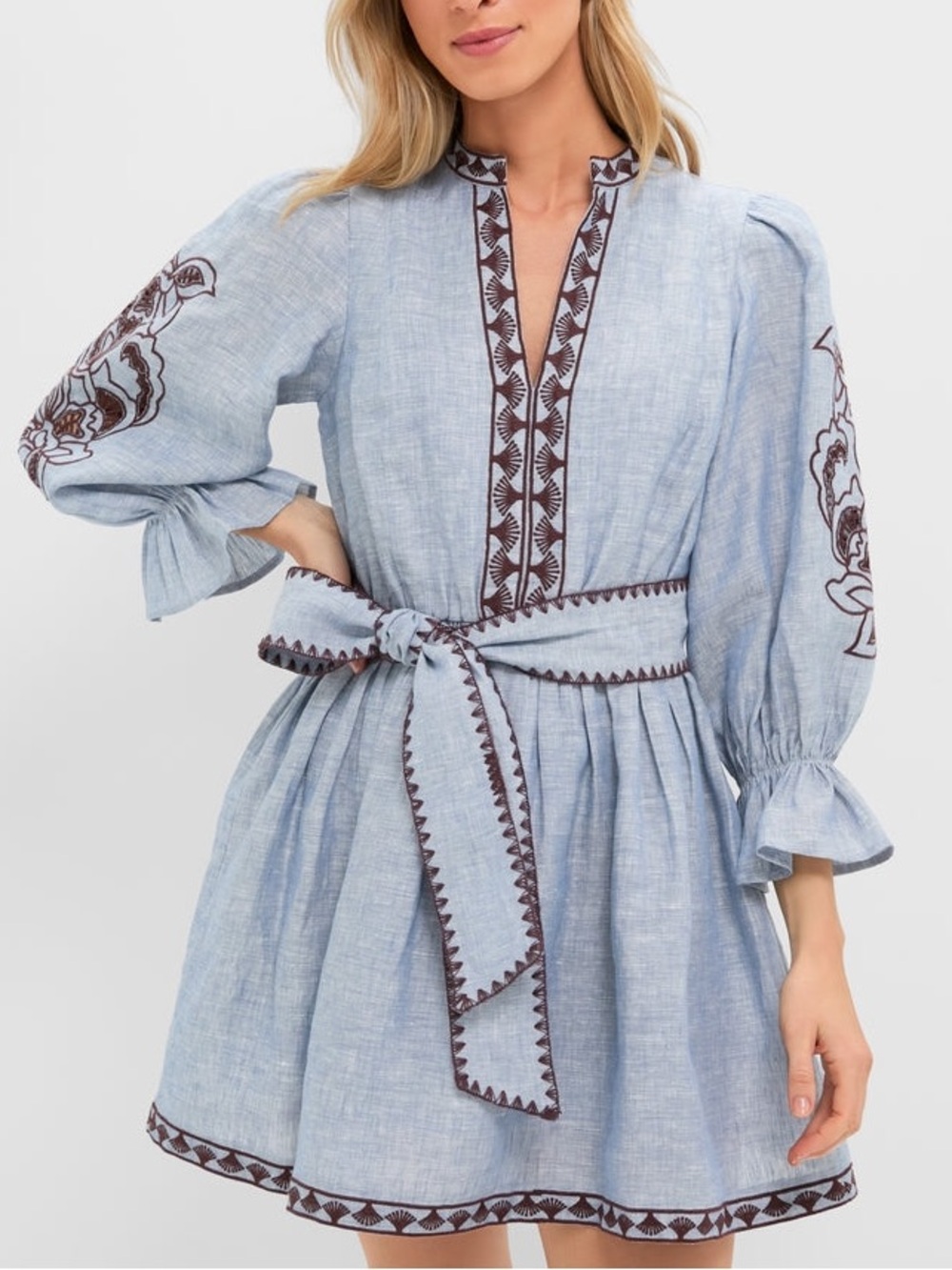 Hyacinth House Chambray Embroidered Dowling Linen Mini Dress S NWT
